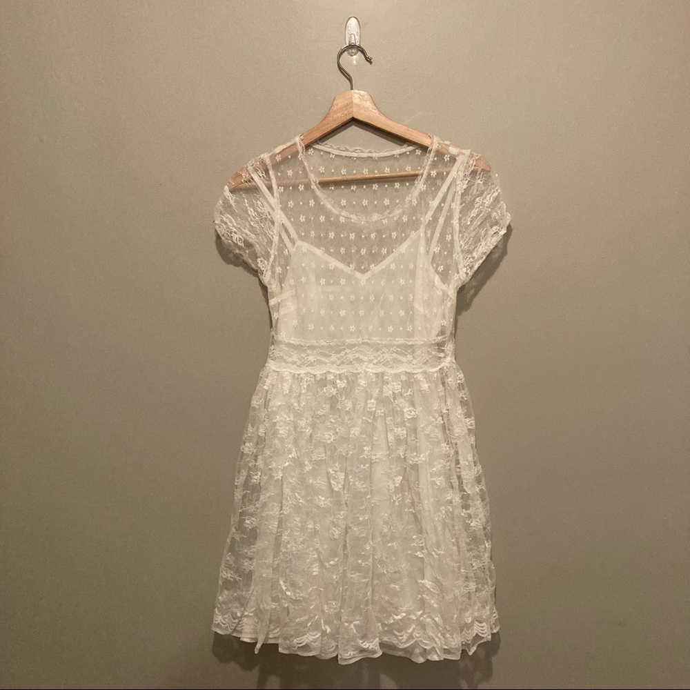 2/$20 White lace dress with slip